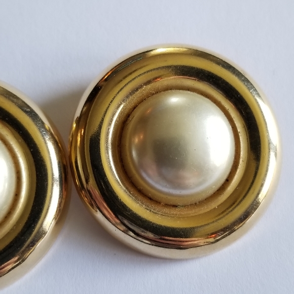 Vintage Musi shoe clips gold tone faux pearl round - Picture 5 of 9